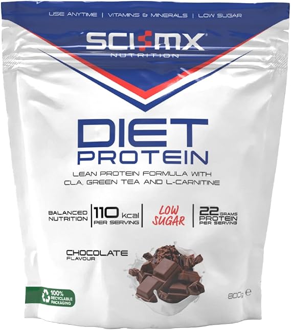 SCI-MX Diet Whey Protein Powder + Vitamins & Green Tea, CLA & L-Carnitine - Chocolate • Low Sugar • 22g Protein + 110 Calories per
