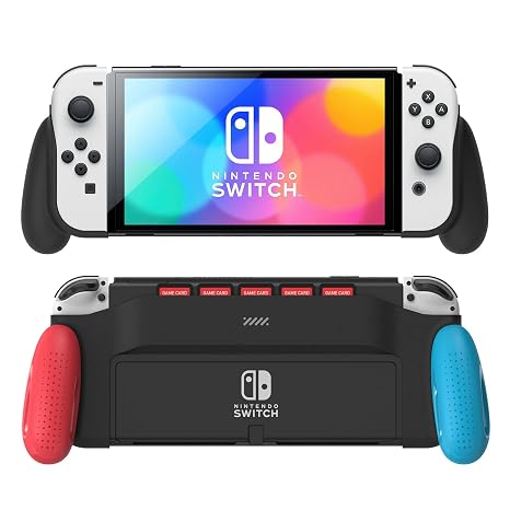 Grip Case Compatible with Nintendo Switch OLED Model Unique Improved Design with 5 Game Slots Comfortable and Ergonomic Grip Switch Accessories