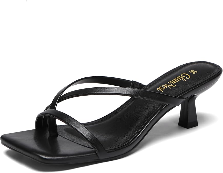 Women's Kitten Heel Sandals Square Open Toe Flip Flop Low Heels Slip On Thong Heeled Sandals Shoes Party Dress