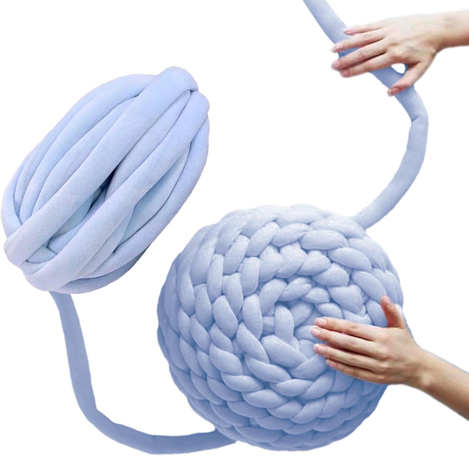 Chunky Cotton Yarn - Hand Knitting Yarns for Chunky | Crystal Velvet Braid Cotton Thread for Handmade Blanket Pillow Animal Nest, Lake Blue