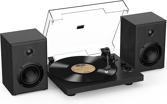 Turntable Record Player with Adjustable Counterweight, Bluetooth In/Out, 33/45 RPM, Plays 7/10/12 Inch Vinyl Records – High-Fidelity Sound for Vinyl Music Enthusiasts, Black