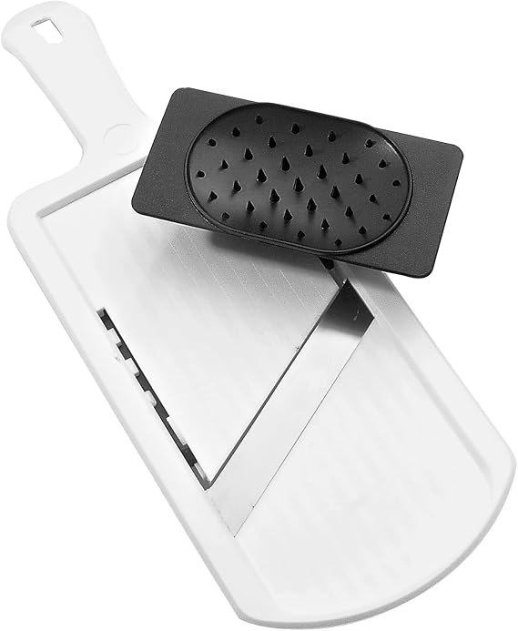 Fackelmann Professional Adjustable Vegetable Slicer with Finger Guard Polymer and Stainless Steel Black and White 32x12 2 Inch 1pc