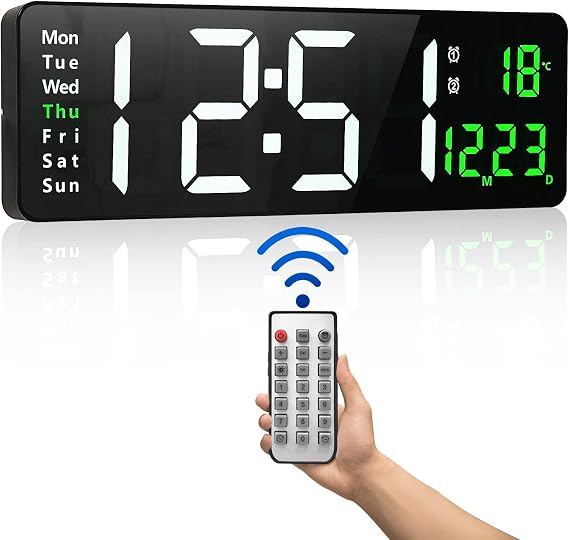 Digital Wall Clock 16 Inch LED Large Timer Wall Clock Display Clock with Countdown Adjustable Brightness Wall Clocks Digital with Time/Date/Temperature for Living Room Kitchen Office Gym
