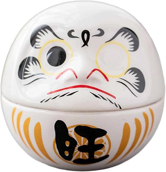 Daruma Doll, Small Ceramic Figurine, Table Decoration, Holder – Creative Collection, Suitable for Office, Bedroom, Restaurant, Party, White