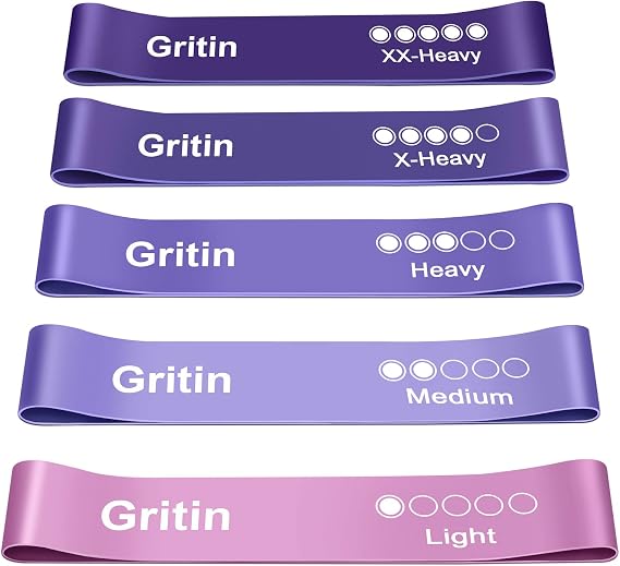 Gritin Resistance Bands, Set of 5 Skin-Friendly Resistance Exercise Band