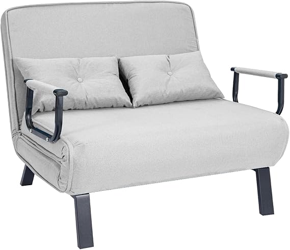 CROWNSHOP Folding Sofa Bed Convertible Single One Seater Sleeper with Removable Pillow 3-in-1 Sofa Chaise and Bed 4 Colours for Home Office (2-people Light gray)