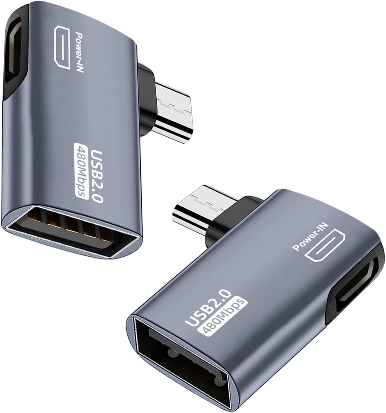 AreMe OTGケーブルアダプター Fire TVスティック用 2個パック 90度左角度電源 Micro USB - USB OTGアダプター Androidスマートフォンタブレットおよびその他のマイクロUSB搭載ホストデバイス用 グレー
