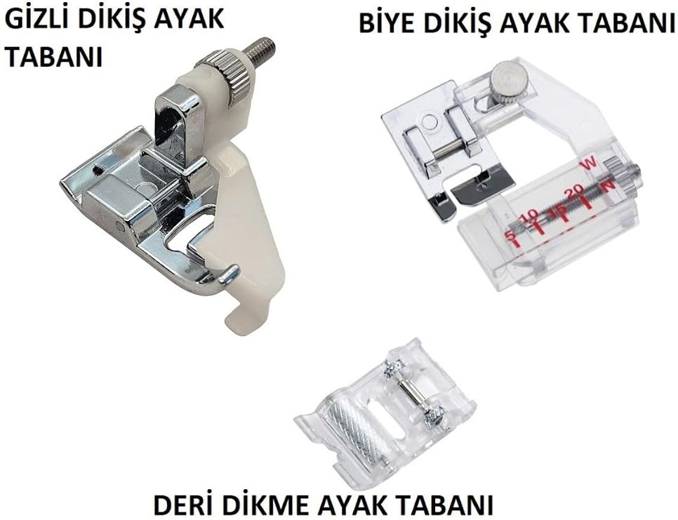 singer safety SİNGER BEKO Uyumlu ZETİNA JANOME DİKİŞ MAKİNESİ(BİYE -DERİ-GİZLİ DİKİŞ AYAK SETİ 3 ADET AYAK