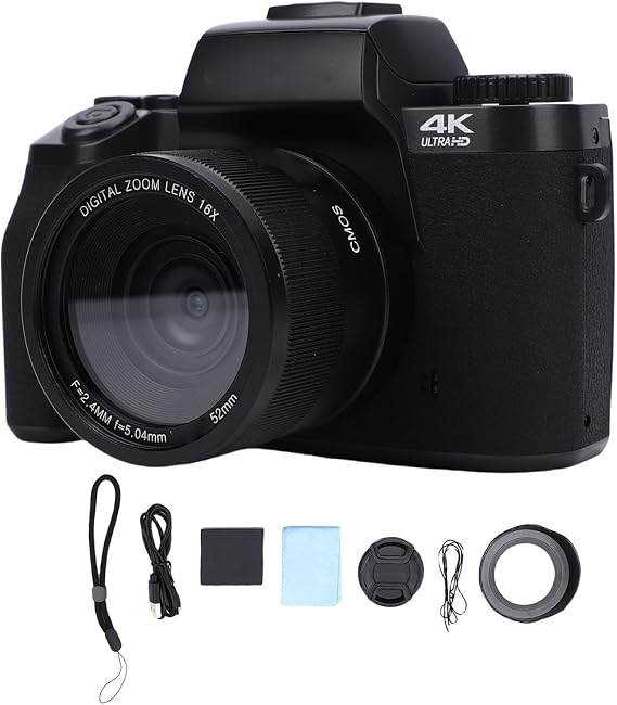 Jectse 16xデジタルズーム写真ビデオカメラ、4Kタッチスクリーン64MP wifiオートフォーカスフロントリアブロッグフラッシュ、包括的な作成体験