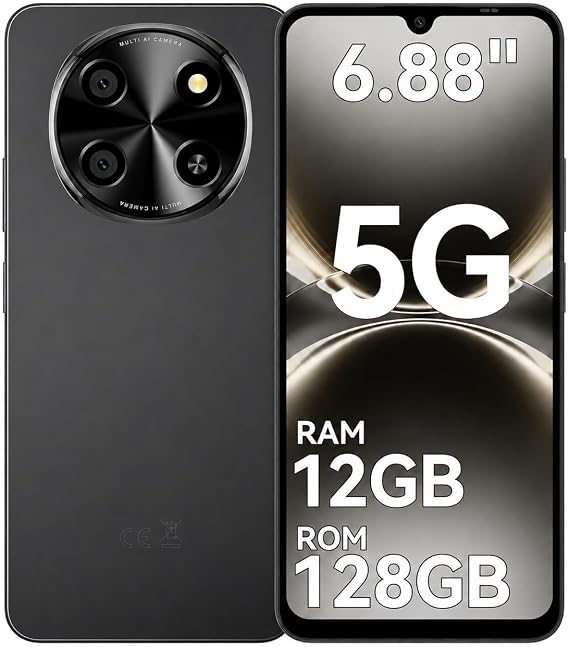 2026 New Slim Mobile Phones, 5G Smartphone, 6.88HD Android Phone, NFC,Black