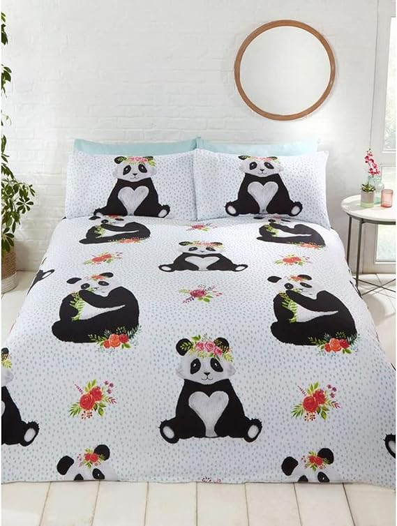 Rapport Home Rapport Panda Fun-Filled, Duvet Set, Cotton, Multi,2 pieces, Size: Single-135cm x 200cm