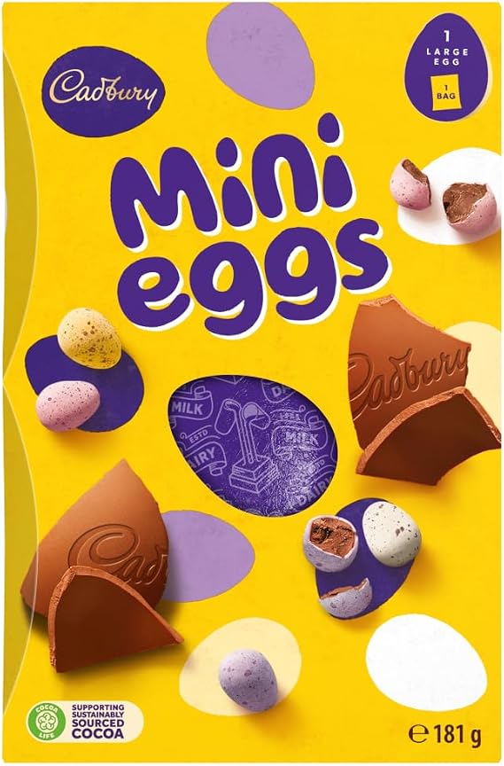 Cadbury Mini Eggs Chocolate Easter Egg, Includes 1 Large Egg and 1 Chocolate Bag, 181 g (Pack of 1)