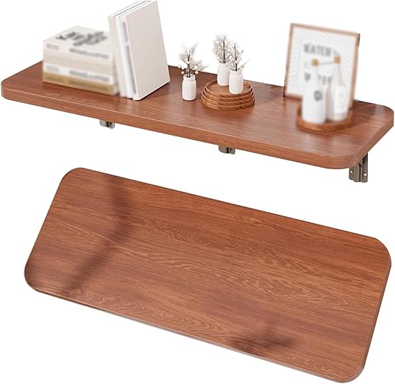 Folding Wall-Mounted Desk, Collapsible Laundry Table for Home & Office, Compact Computer Workstation, Study & Kitchen Space Saver (Walnut, 40x24cm)