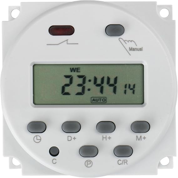 Baomain CN101A Input DC/AC 12V, Output 200-250V AC, 16A Amp Digital LCD Display, Programmable Timer, Time Relay, Switch, Support 17 Times Daily Weekly Program (CN101A 12V)