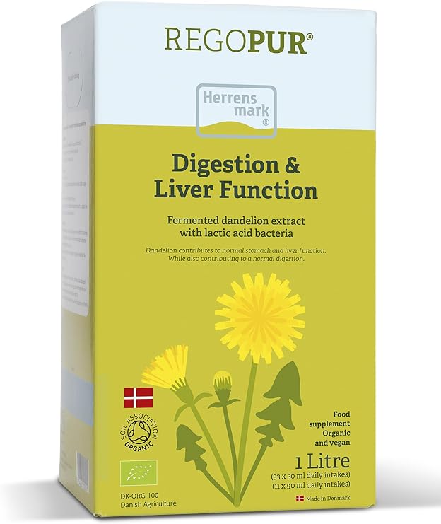 REGOPUR Organic Dandelion Extract, 1 Liter | 100% Vegan, Fermented & Additive-Free | Daily Supplement or 3-Month Regimen | for Digestion, Stomach Health & to Promote Liver Function