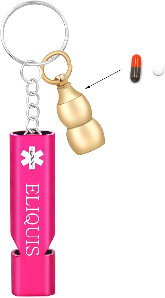 Emergency Medical Keychain with Loud Safety Whistle and Pill Box, EDC Alert Tool for Seniors, Adults, Outdoor Use