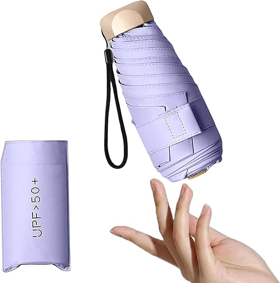 Mini Umbrella, Compact Umbrella with UPF50+ Protection, Folding Travel Umbrellas Windproof Strong 6 Ribs, Sun Umbrellas, Handbag Brolly for Sun and Rain for Women Men and Child