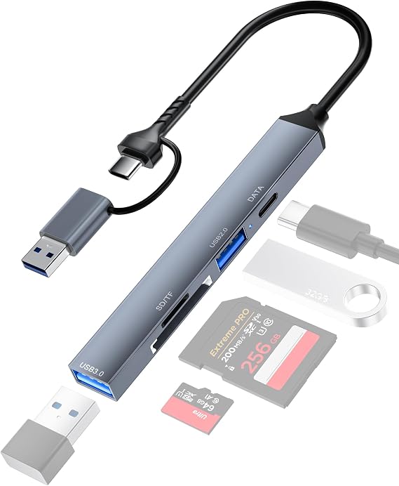 USB 3.0 Hub MicroSD/SD Card Reader Compatible with Type-C & Type-A, TF/Micro SD Card Reader, USB-C Data Transfer, Type-C OTG Compatible, Supports SDHC/SDXC/MMC/Micro SD/TF, Compatible with Android