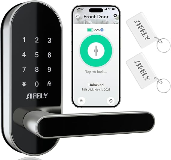 Keyless Entry Keypad Electronic Door Lock: Sifely Digital Smart Lock with Code, Electric Deadbolt Door Knob/Handle for Front, Interior, Exterior & Bedroom Doors (Silver, App Control, No Fingerprint)