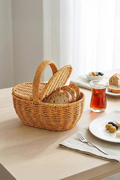 Digithome Oval Hasır Rattan Mini Kulplu Sepet - BB6069