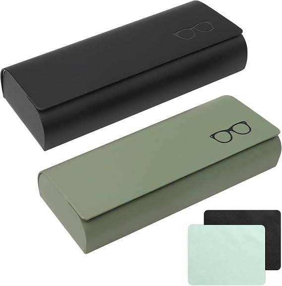 2 PCS PU Leather Glasses Case with Cleaning Cloth, Hard Glasses Case