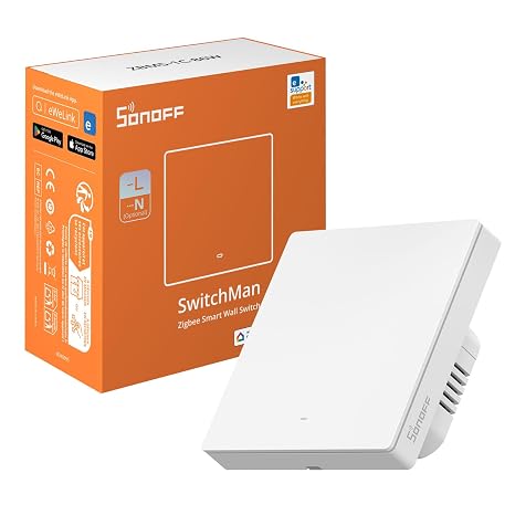 SONOFF ZBM5 Zigbee Smart Light Switch, 86-Type, 1 Channel, Smart Switch Relay, for Neutral or No-Neutral Installations, App Remote Control, Hub is Required