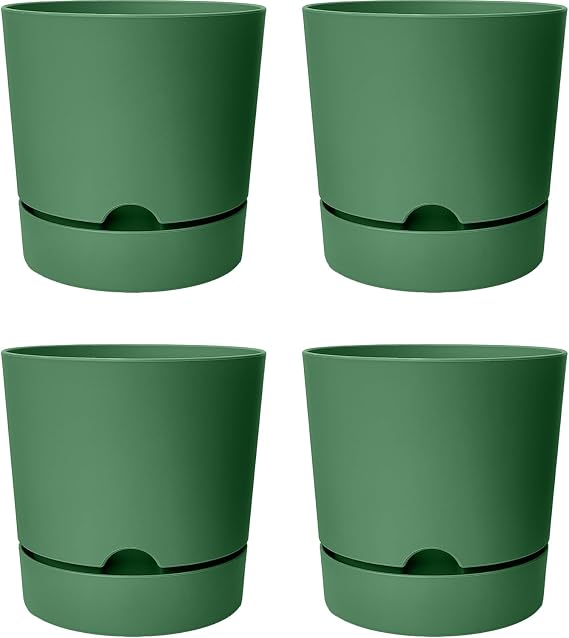 ToXA Begonya Saksı Tabaklı Drenajlı Mat Plastik Çiçek Saksısı (4 Adet, 9 Litre, 25cm, Yeşil)