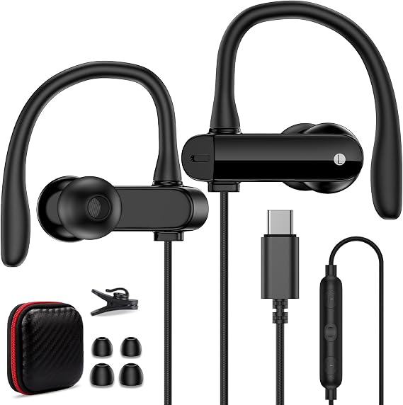 USB C Headphones Over Ear Hooks for iPhone 18 Pro Max 17 16,Black