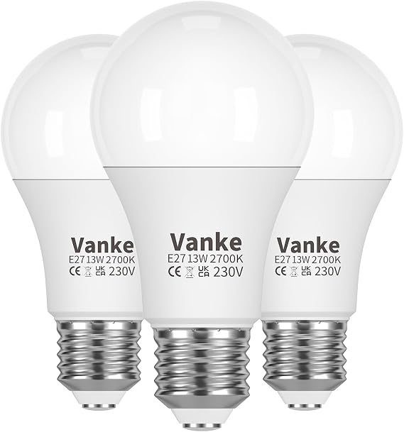 Vanke E27 Screw LED Bulb, 13W(100W Equivalent), Warm White 2700K, Pack of 3 [Energy Class F]
