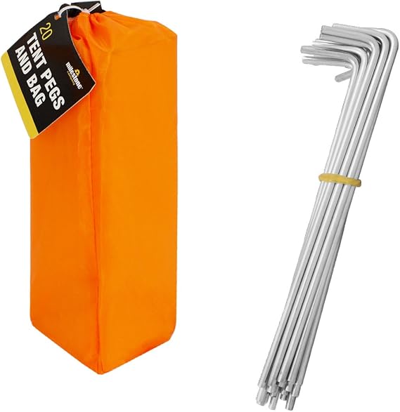 Milestone Camping 20930 20 Metal Tent Pegs With Carry Bag / 16.5cm Length / Great For Camping, Ground Tarps, Gazebos & More