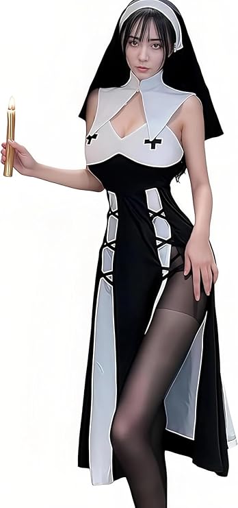 SENMHS Sister Cosplay Sexy Women's Naughty Gothic Long Dress, Open Chest