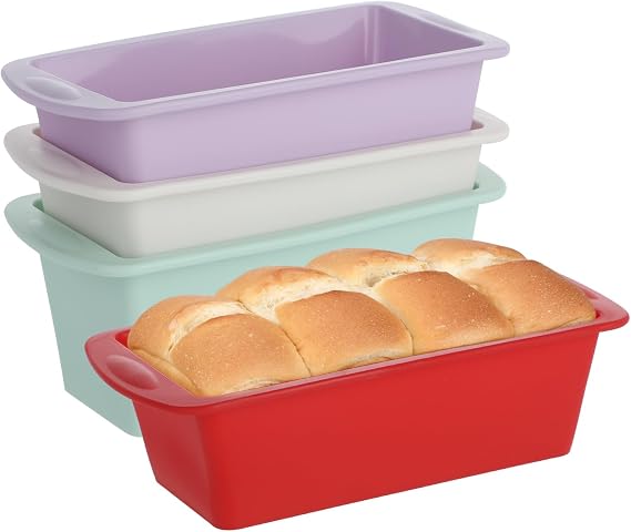 Bafumiu Set of 4 Mini Rectangle Silicone Molds, 20 x 9.5 x 5.5 cm, Bread, Cake and Toast Mold, Airfryer Friendly, Perfect Baking Accessory, Silicone Molds
