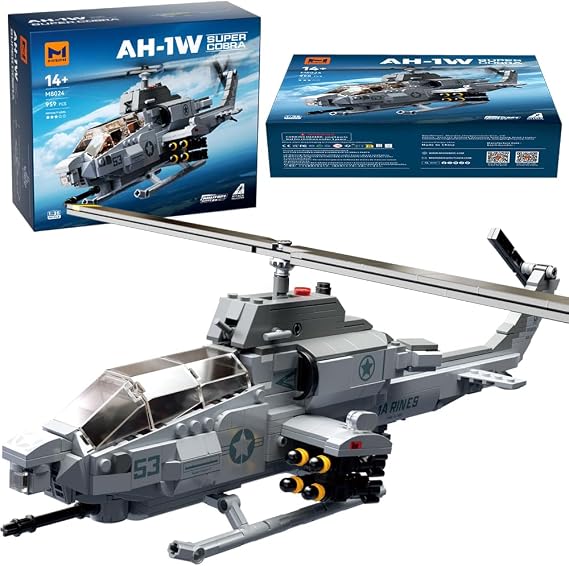 MISINI M8024 AH-1W Super Cobra Armed Helicopter Building Blocks Set, 958 Pcs Military Medium 1:35 Helicopter Building Kit, Airplane Model Making Gifts and Collections Suitable for Military Enthusiasts