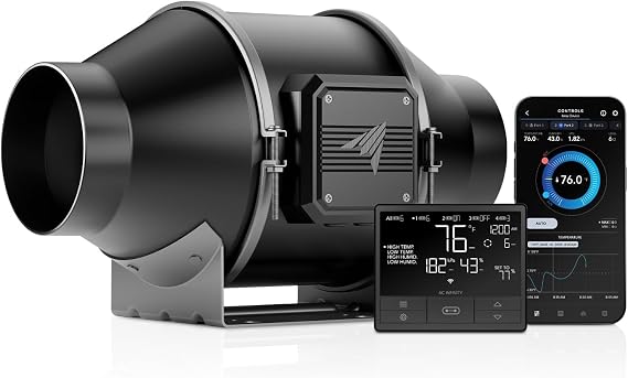 AC Infinity CLOUDLINE PRO T4 100mm Quiet In-Line Duct Fan with Temperature VPD Controller, Built-in WiFi App Control, Exhaust Fan Vent