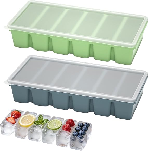 2 PCS Souper Cubes with Lid, Large Ice Cube Tray, Silicone Freezer Moulds