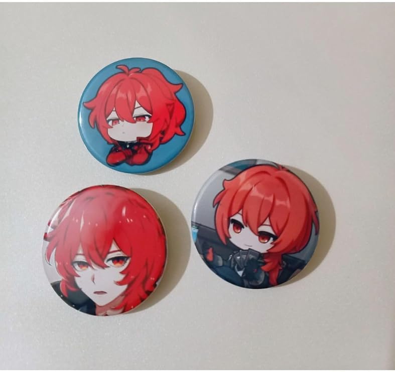 Genshin Impact Diluc Anime Buton Rozet 37Mm 3 Adet