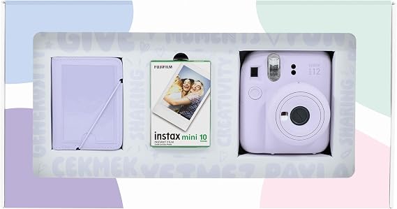 Instax mini 12 Lilac Camera 10-Piece Movie and 28-Piece Mini Album Bundle Box