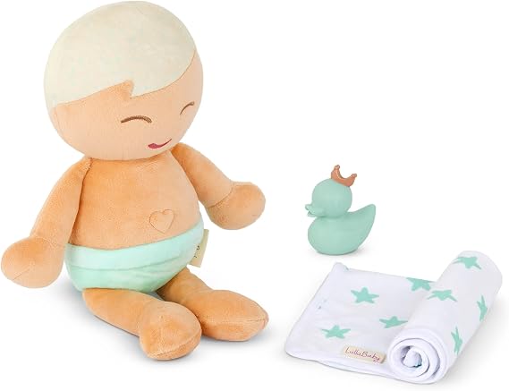 LullaBaby 14-Inch Bath Baby Doll, Soft Plush Body, Towel & Ducky Set