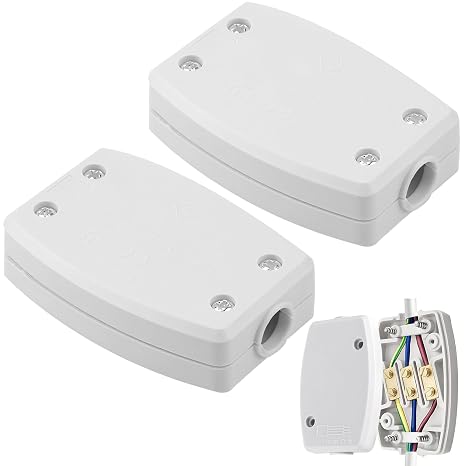 2Pcs 3-Terminal Electrical Junction Box, 13A 250V Flex Connector 3 Core Cable Joiner White Cable Connectors Electric Connectors for Indoor Lighting,Power,Wiring (White)