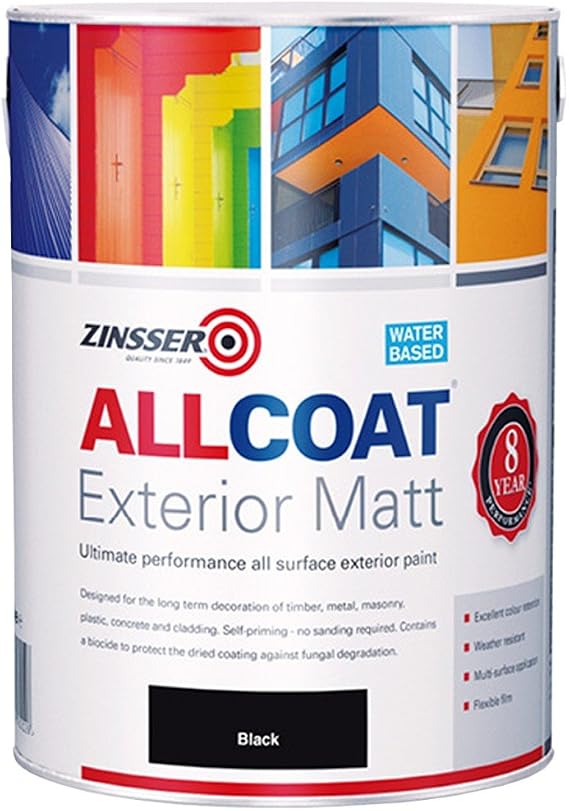 Zinsser Allcoat Exterior WB (Matt Finish) 2.5lt (Black or White) - Black