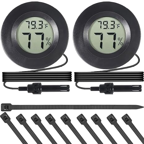 Pack of 2 Mini Digital Thermometer Hygrometer Meter with LCD Display Temperature Sensor and Humidity Meter with Nylon Cable Ties for Incubators Reptiles Plants Terrarium
