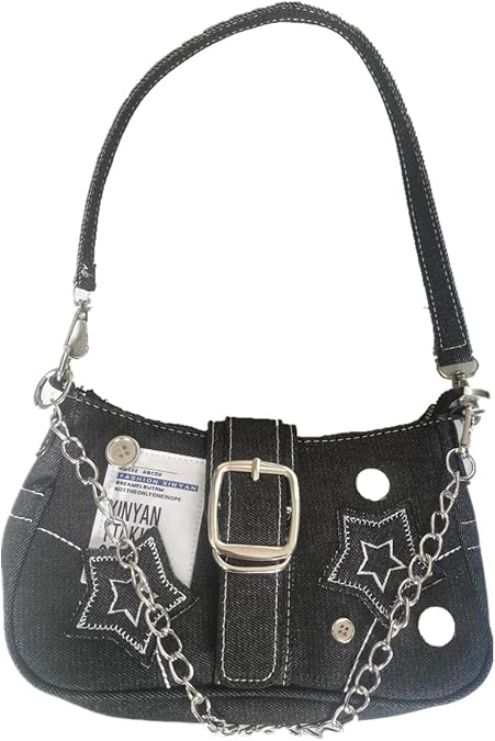 Y2K Star Denim Underarm Bag Vintage Gothic Shoulder Bag Women's Grunge Punk Handbag & Purse
