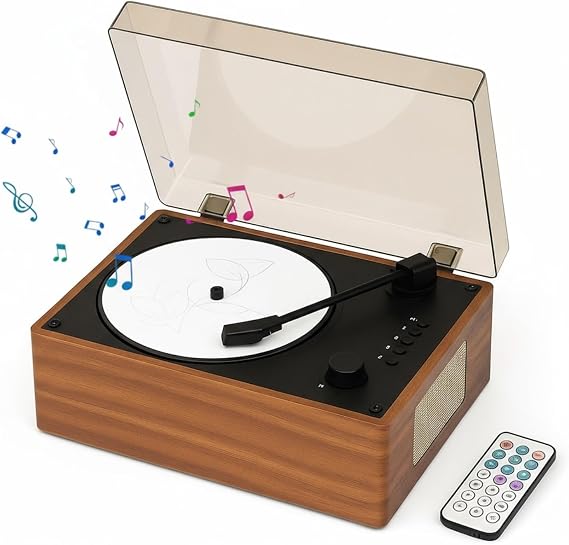 MIFXIN Portable Bluetooth CD Player with Speaker, Retro Desktop Music Player, with Remote Control, USB/Type-C Port Support, Retro Gift for Home Décor, Suitable for Car, Study, Travel Brown