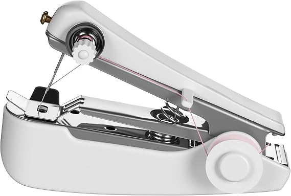 Handheld Sewing Machine Portable Mini Manual Mending Machine White Compact Sewing Tool for Home Fabric Clothes Repair and DIY Crafting Random Color