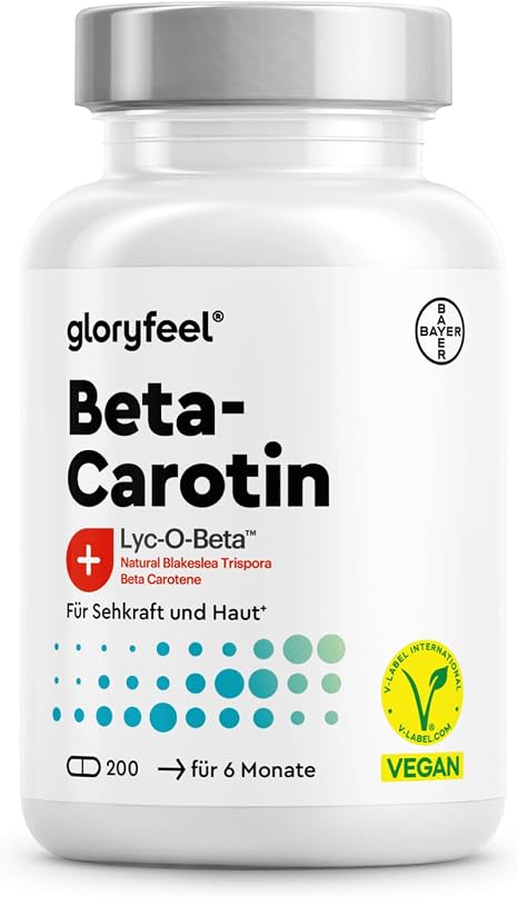 Beta-Carotene Tanning Capsules 200 Vegan Capsules – Brand Raw Material Lyc-O-Beta from Blakeslea Trispora – with Carrot Extract – Provitamin A for Vision Skin & Immune System* – Developed in Germany