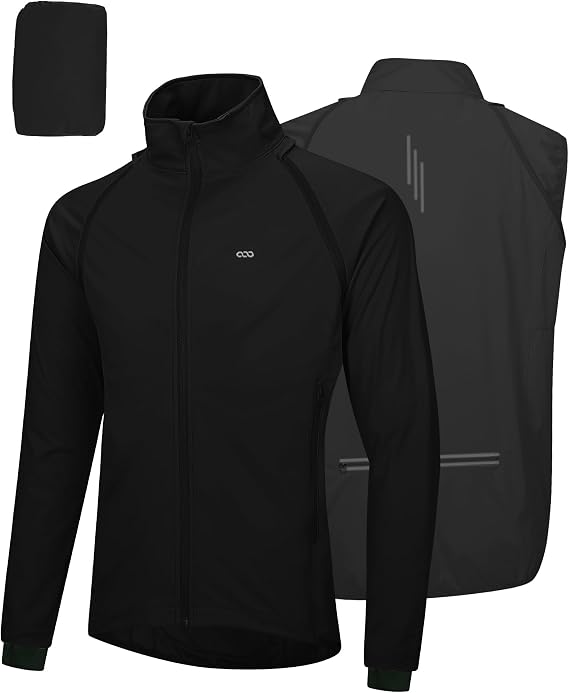 33000ft Men's Cycling Jacket Waterproof Breathable UV Protection Lightweight Cycling Vest with Removable Sleeves Reflective Rain Jacket Running Jacket Packable Jacket for Men