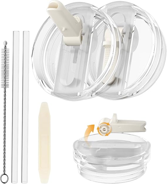 CloudValley 2 Pack Leak-Proof Lid for Stanley Cup 40 oz Accessories, Anti Drip Replacement with Folding Straw, [Detachable and Easy to Clean] Cover Protection Reusable PC Test,White