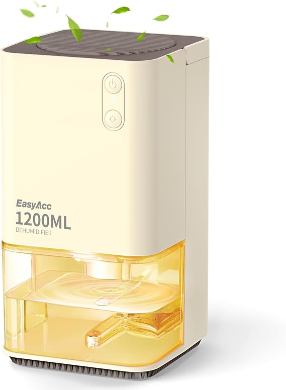 Dehumidifiers for Home Damp, EasyAcc 1200ml Electric Dehumidifier with Ultra Quiet & Auto Shut off 7 Colorful LED Portable Mini Dehumidifier for Wardrobe Bathroom Closet RV Bedroom Garage-Gold