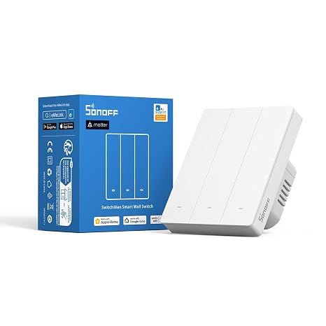 SONOFF M5-3C-80W (Matter) Smart Light Switch, Alexa Wi-Fi Wall Switch, Electric Light Switches, 3 Channel, Compatible with Alexa and Google Home [Neutral Wire Required]