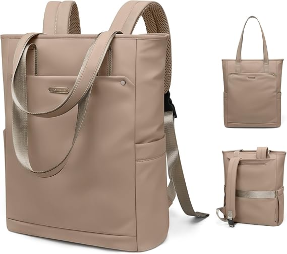 Convertible Laptop Backpack for Women Men Carry on Tote Backpack Teacher Bookbag for College Work Nurse Travel Leisure,16 Inch,Champagne Brown
